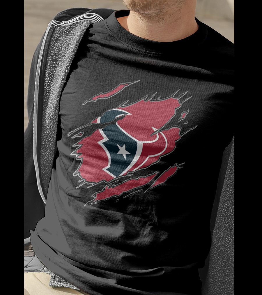 Houston Texans Claw Marks Logo Rip Texas Pride T-Shirt