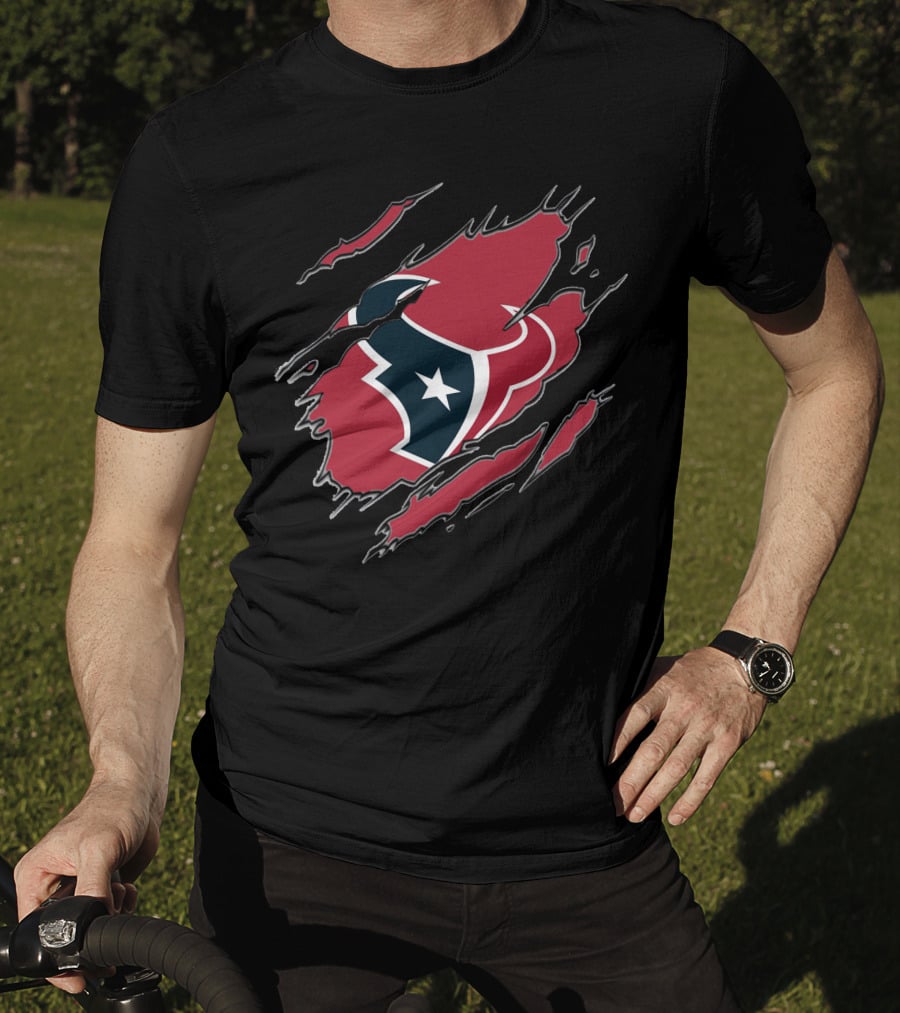 Houston Texans Claw Marks Logo Rip Texas Pride T-Shirt