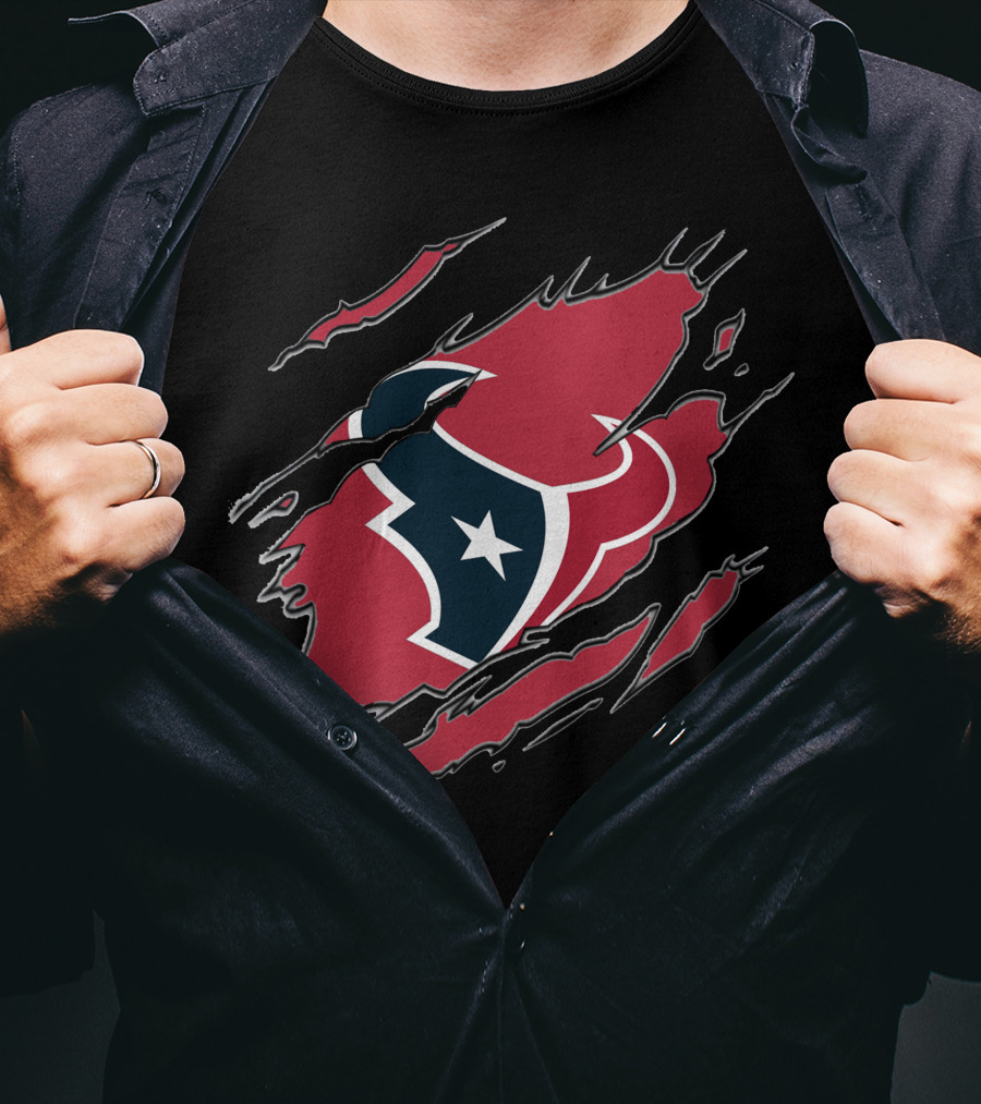 Houston Texans Claw Marks Logo Rip Texas Pride T-Shirt