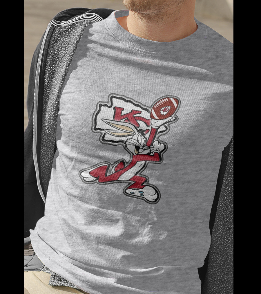 Kansas City Chiefs Bunny Holding Football With Kc T-Shirt
