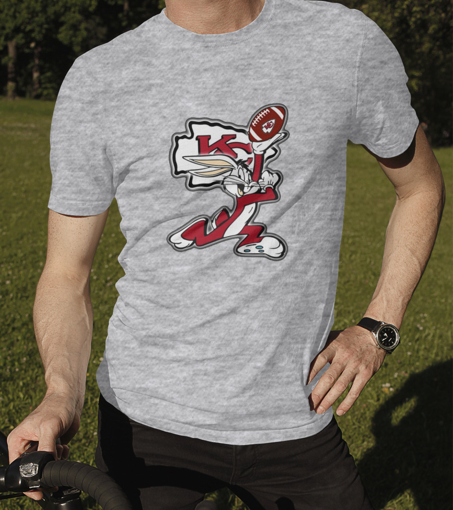 Kansas City Chiefs Bunny Holding Football With Kc T-Shirt