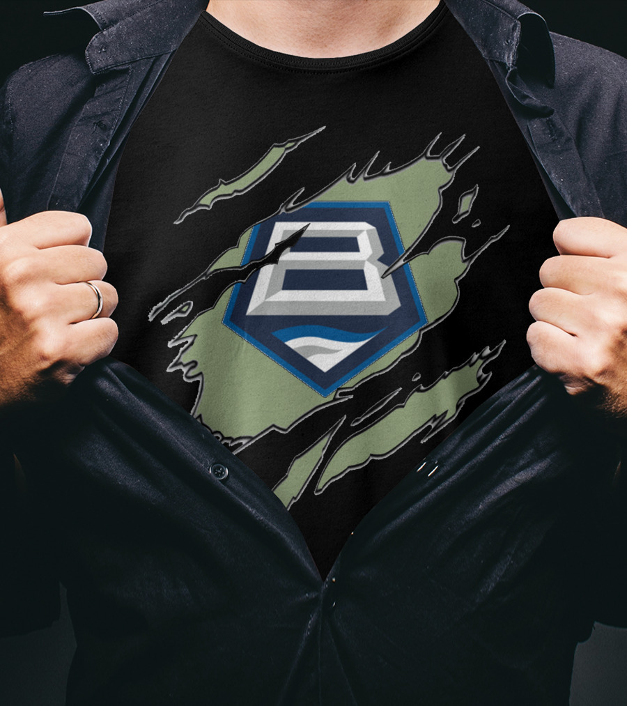 Baltimore Brigade Logo With Claw Marks And Blue White B On Green T-Shirt