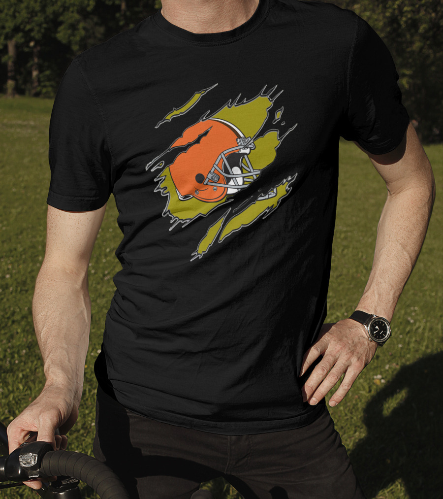 Cleveland Browns Football Helmet Ripped T-Shirt