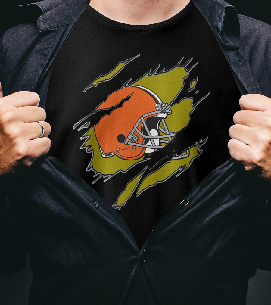Cleveland Browns Football Helmet Ripped T-Shirt