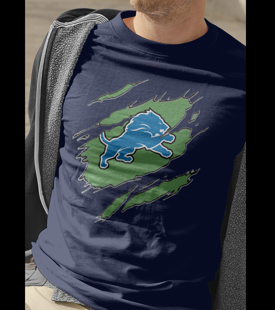 Detroit Lions Blue Roaring Lion With Claw Marks T-Shirt