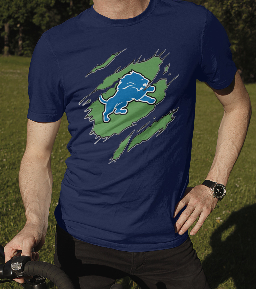 Detroit Lions Blue Roaring Lion With Claw Marks T-Shirt