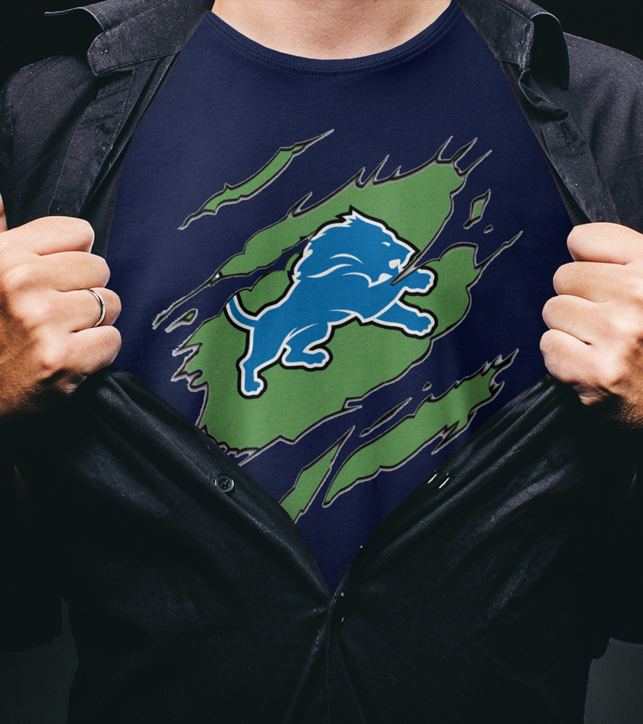 Detroit Lions Blue Roaring Lion With Claw Marks T-Shirt