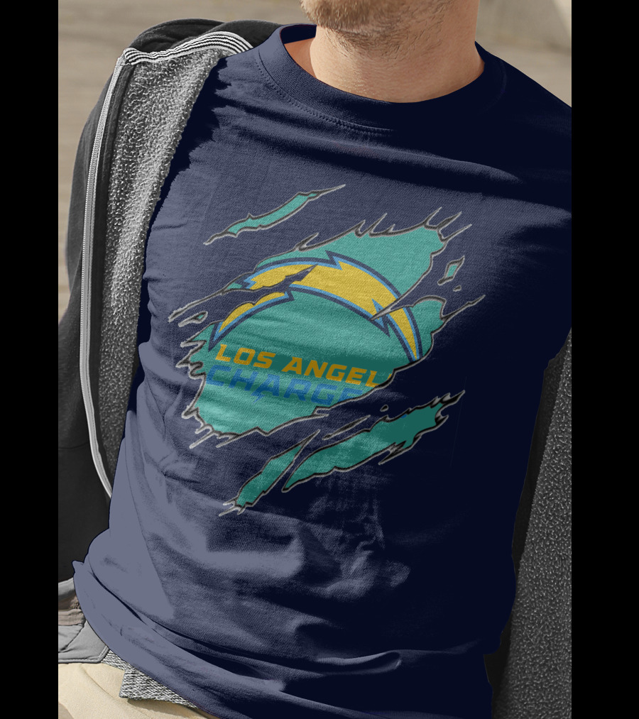 Los Angeles Chargers Logo With Bolt Design And Ripped Claw Marks T-Shirt