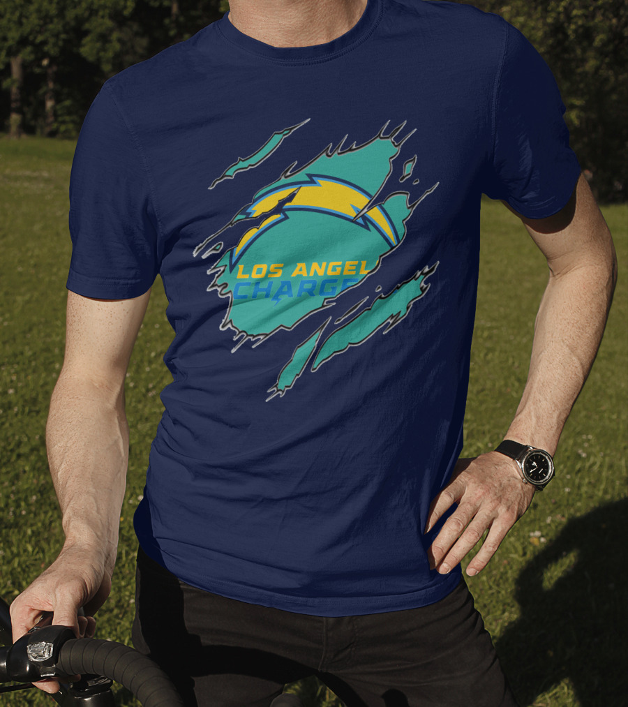 Los Angeles Chargers Logo With Bolt Design And Ripped Claw Marks T-Shirt