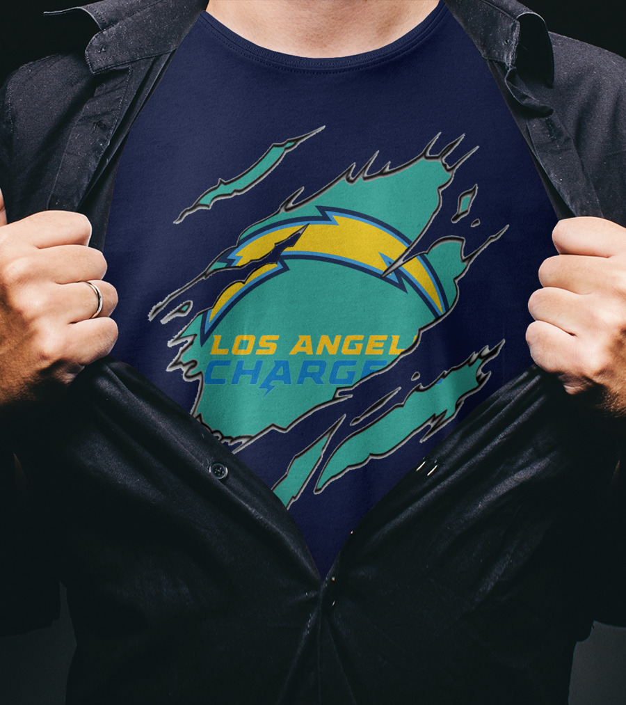Los Angeles Chargers Logo With Bolt Design And Ripped Claw Marks T-Shirt