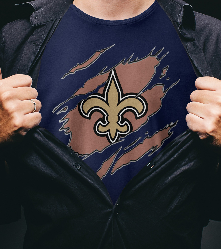 New Orleans Saints Fleur-De-Lis Claw Marks Blue And Gold T-Shirt
