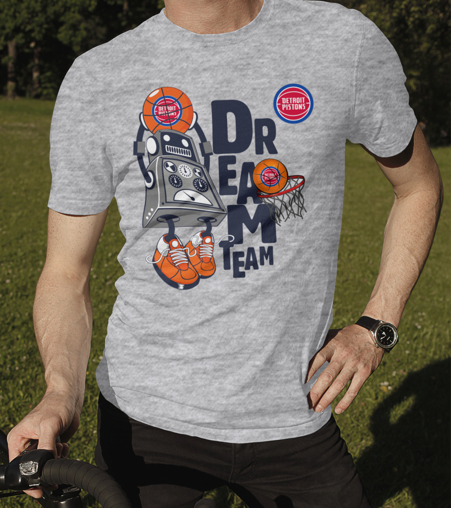 Detroit Pistons Dream Team Robot Basketball Dunking T-Shirt