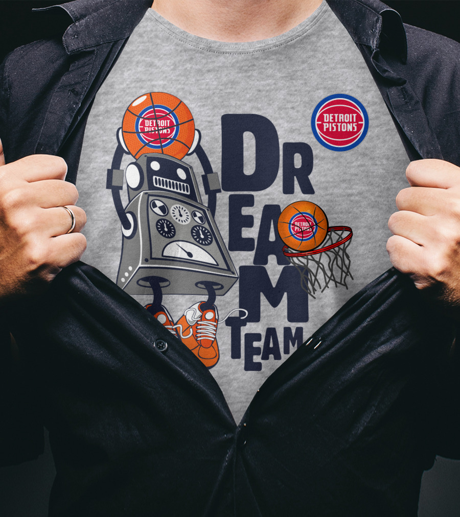 Detroit Pistons Dream Team Robot Basketball Dunking T-Shirt