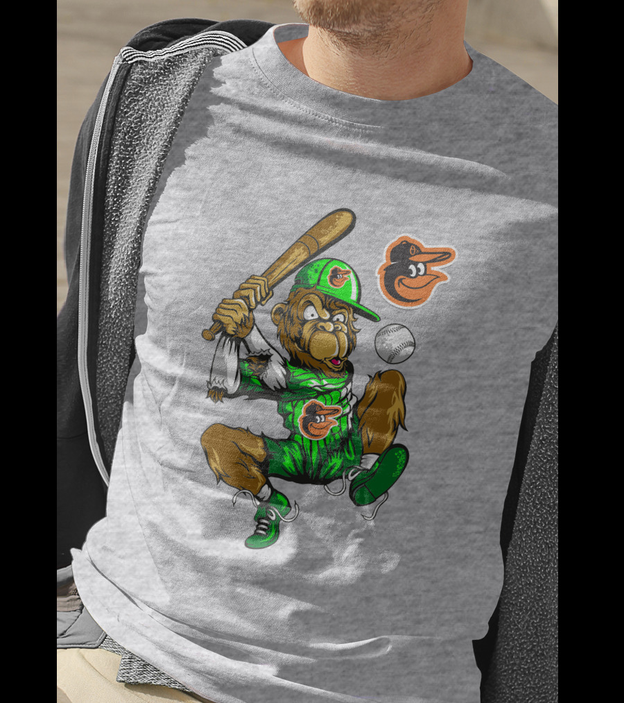 Baltimore Orioles Home Run Monkey With Baseball Bat And Cap Featuring Team T-Shirt