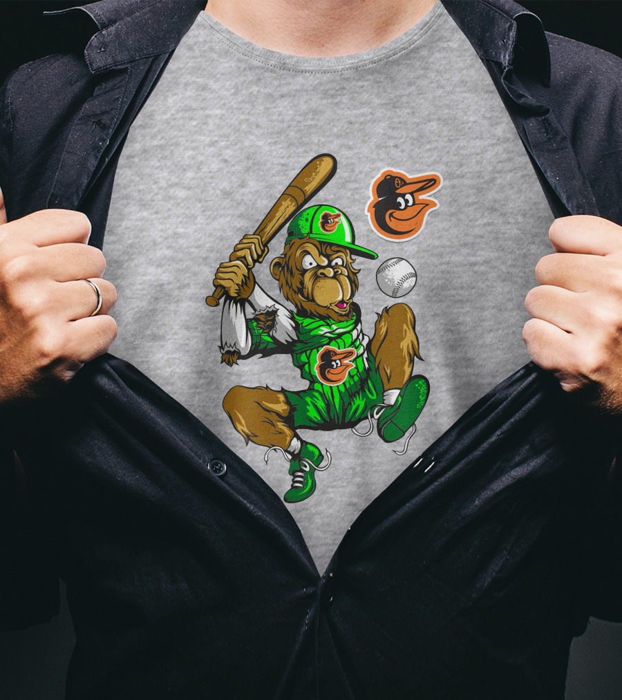 Baltimore Orioles Home Run Monkey With Baseball Bat And Cap Featuring Team T-Shirt