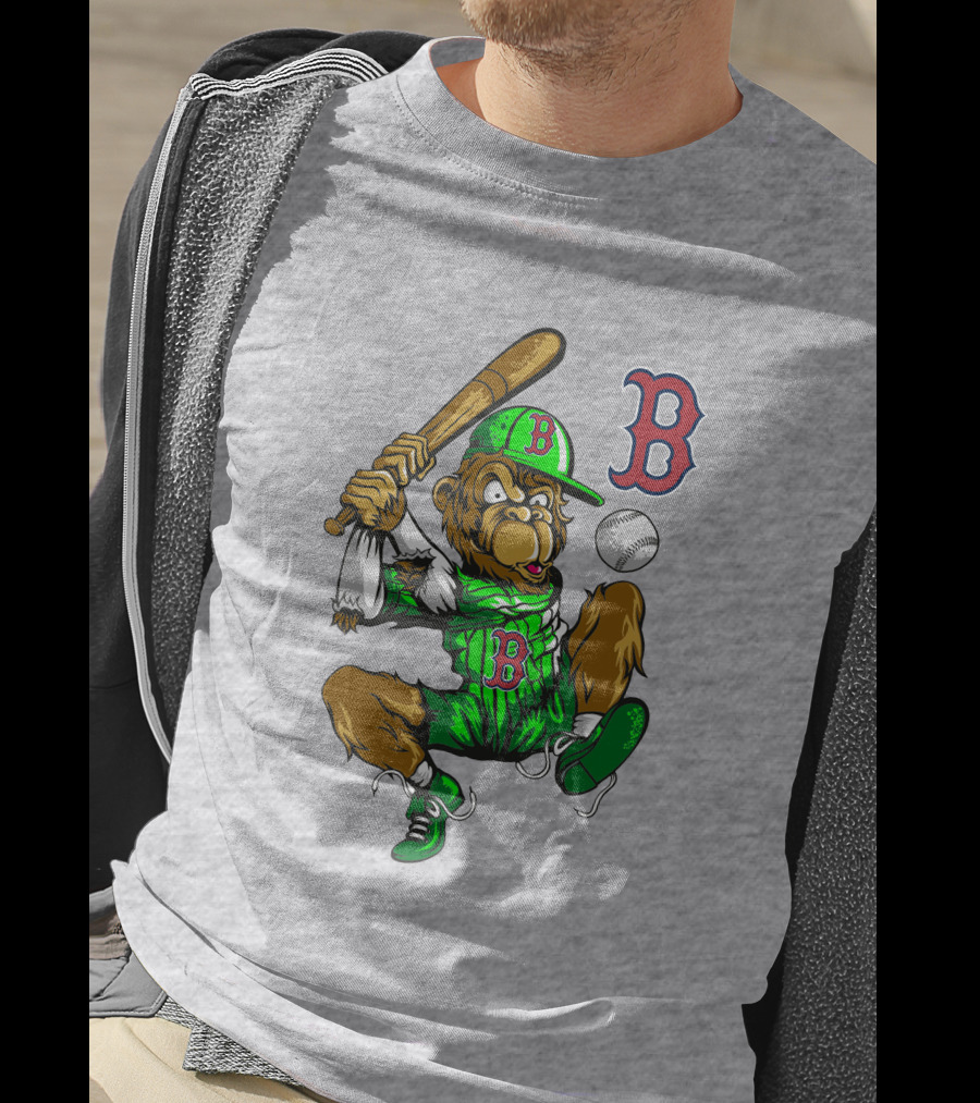 Boston Red Sox B Logo Cartoon Baseball Player With Bat And Uniform T-Shirt
