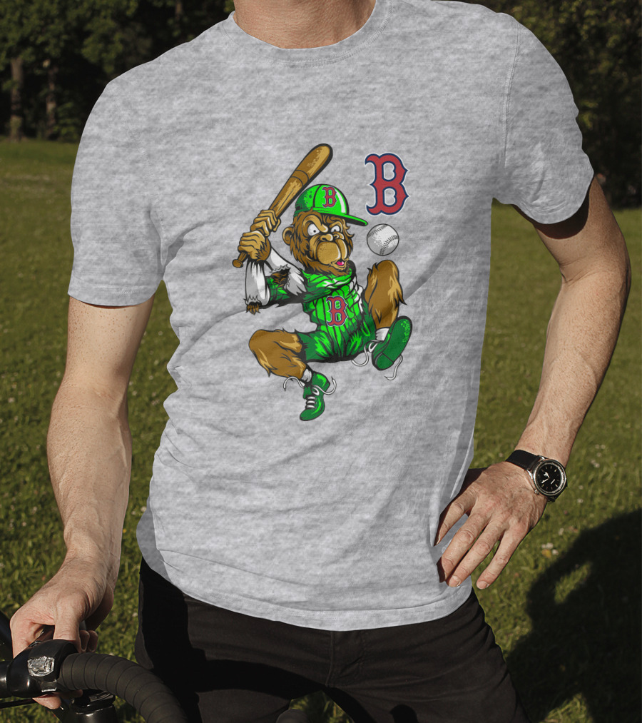 Boston Red Sox B Logo Cartoon Baseball Player With Bat And Uniform T-Shirt