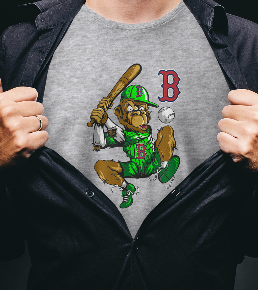 Boston Red Sox B Logo Cartoon Baseball Player With Bat And Uniform T-Shirt
