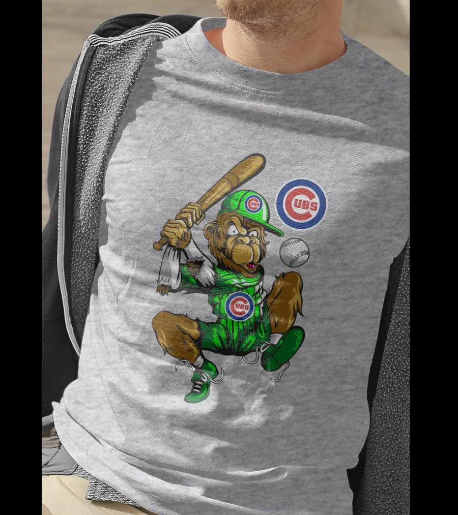 Chicago Cubs Mascot Swinging Baseball Action T-Shirt