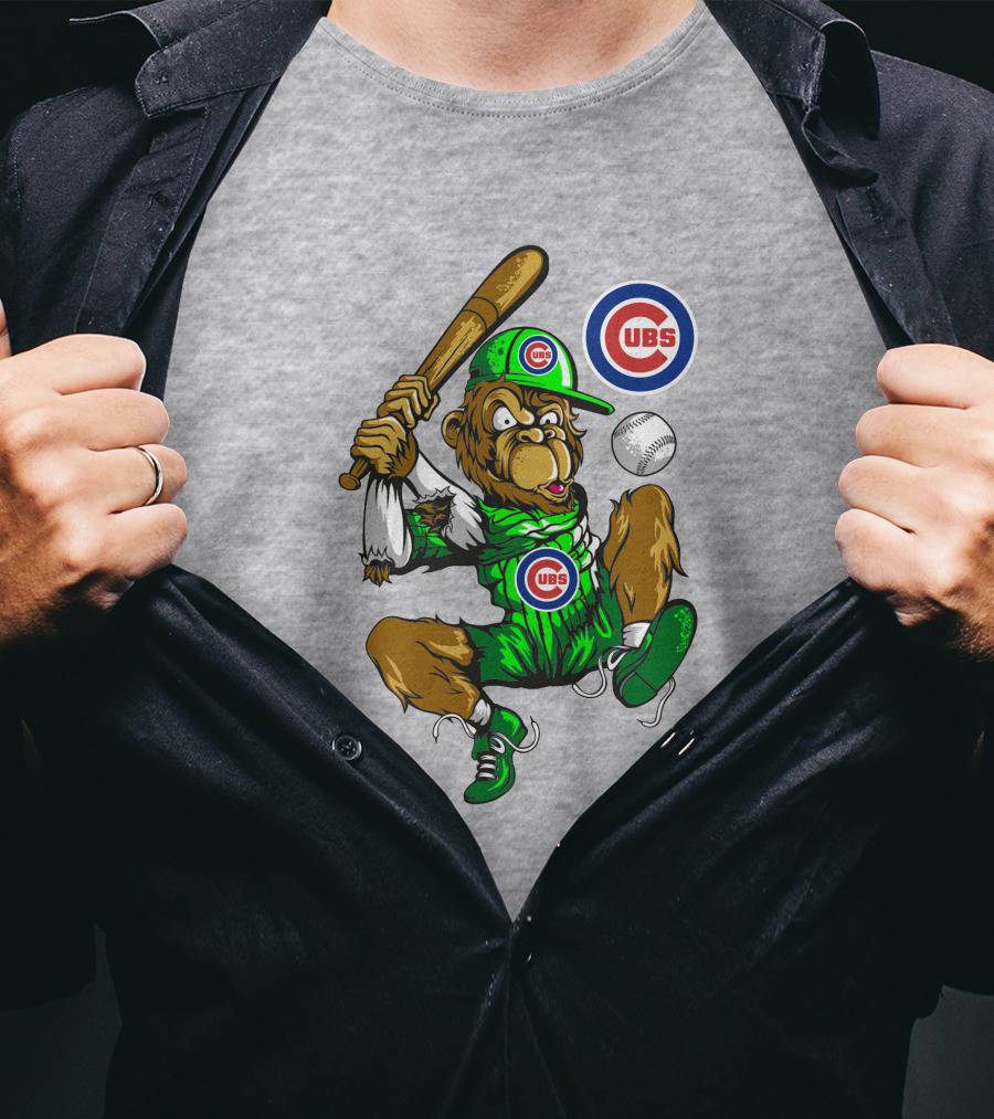 Chicago Cubs Mascot Swinging Baseball Action T-Shirt