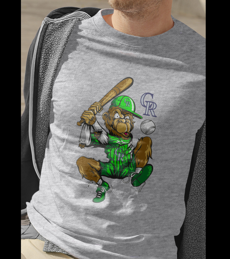 Colorado Rockies Cr Baseball Monkey Batting T-Shirt