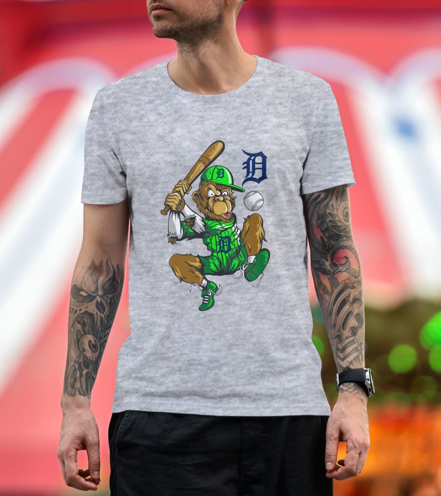 Detroit Tigers Mascot Swinging Baseball Bat With D T-Shirt