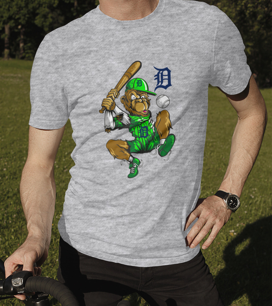 Detroit Tigers Mascot Swinging Baseball Bat With D T-Shirt