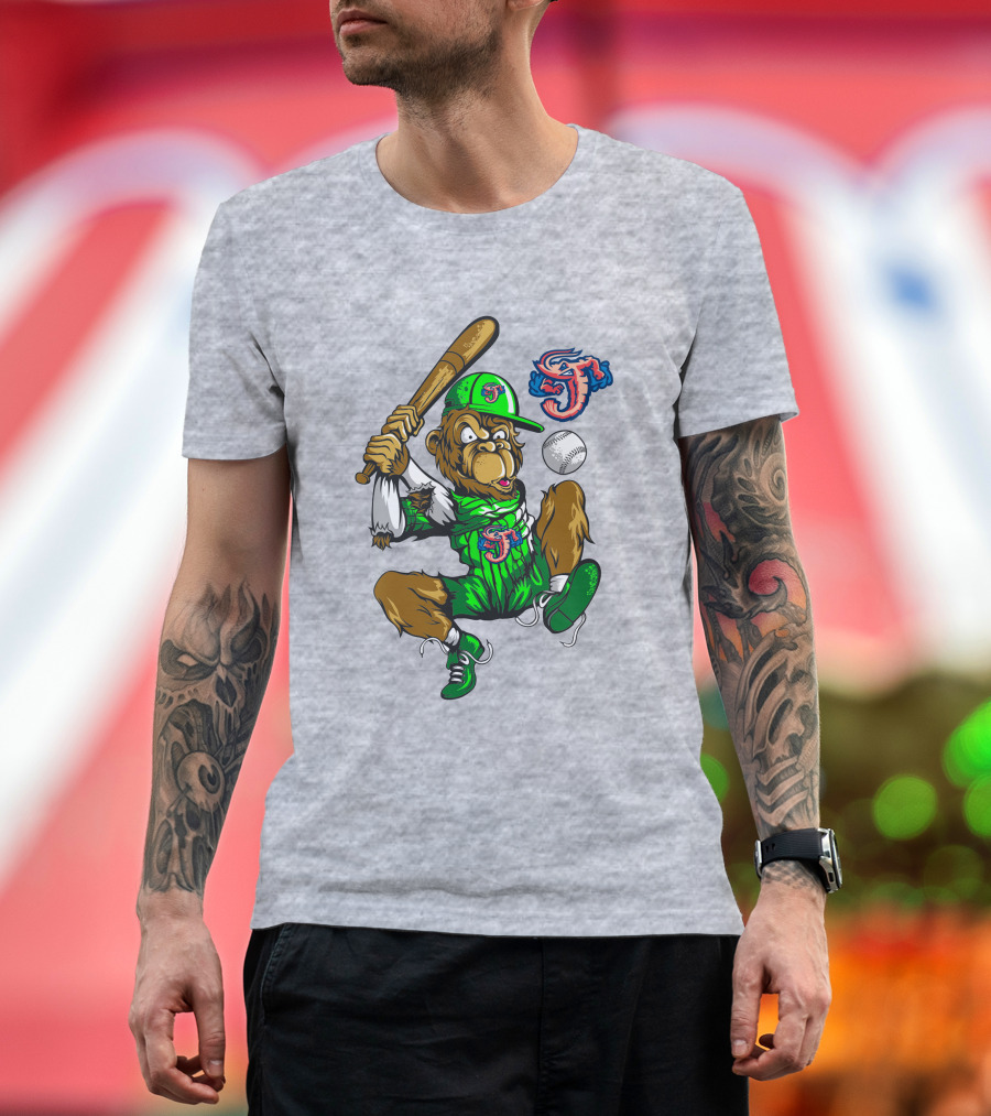 Jacksonville Jumbo Shrimp Monkey Mascot Baseball Action T-Shirt