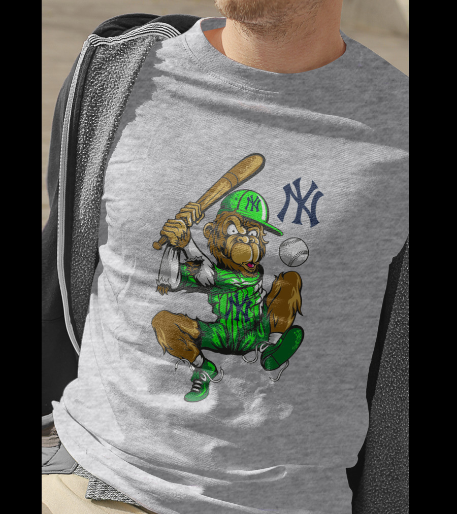 New York Yankees Home Run Monkey Swing With Logo And Baseball T-Shirt