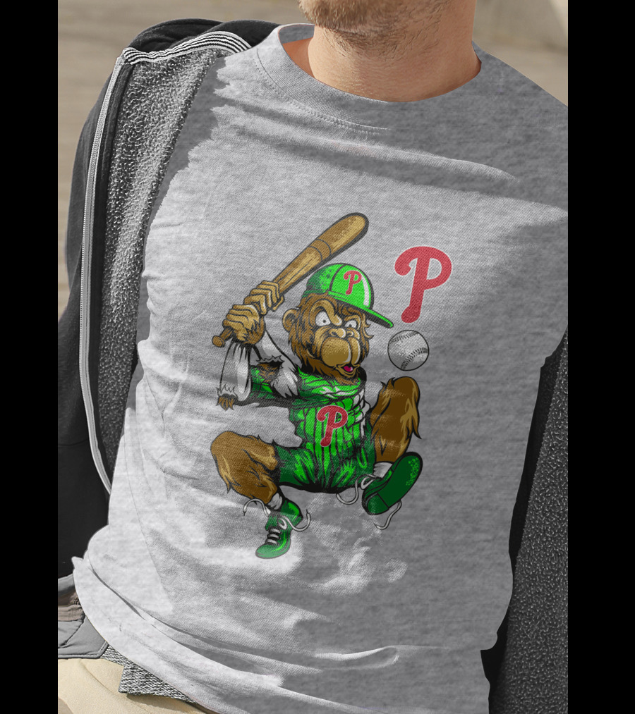 Philadelphia Phillies Home Run Monkey With Baseball And Bat T-Shirt