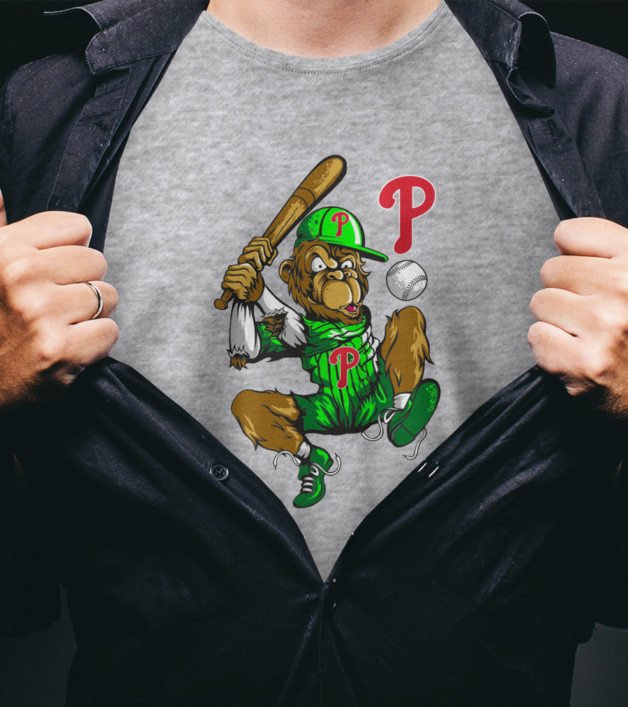 Philadelphia Phillies Home Run Monkey With Baseball And Bat T-Shirt