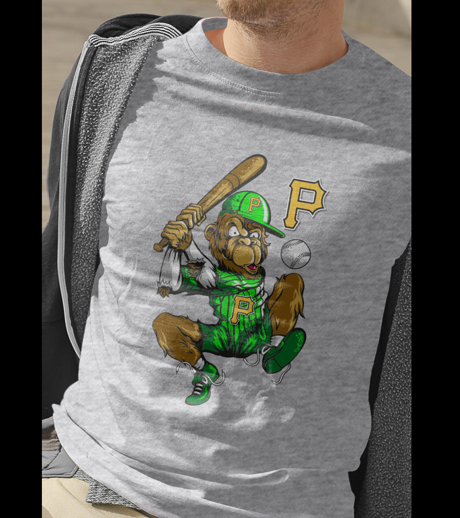 Pittsburgh Pirates P Logo Gorilla Baseball Bat Mascot T-Shirt