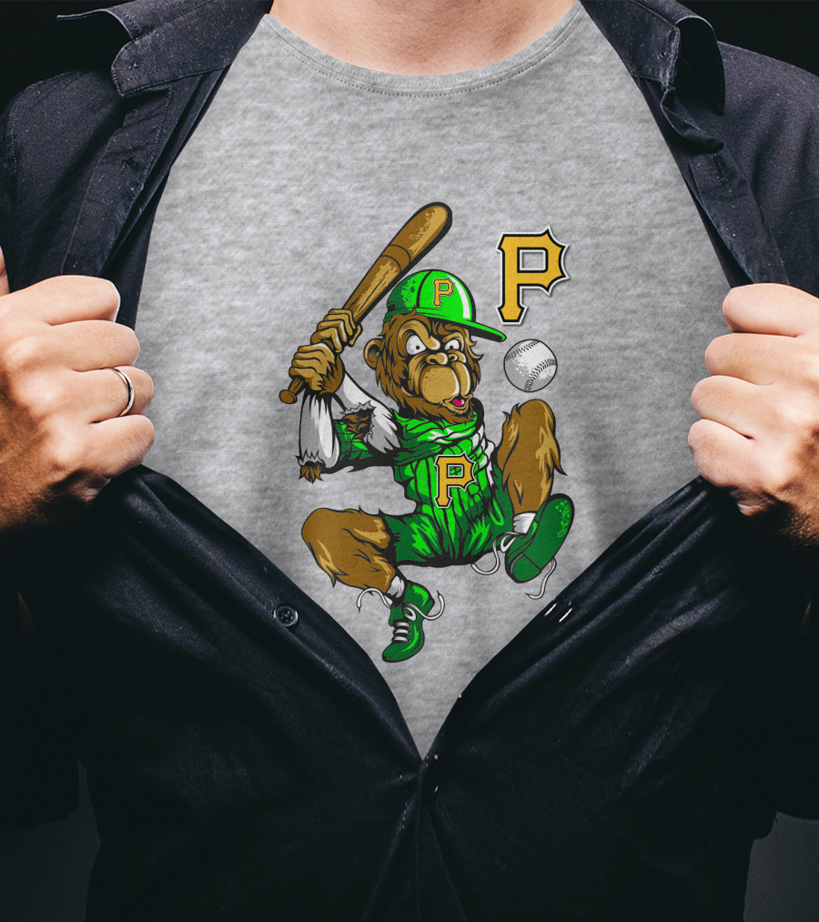 Pittsburgh Pirates P Logo Gorilla Baseball Bat Mascot T-Shirt