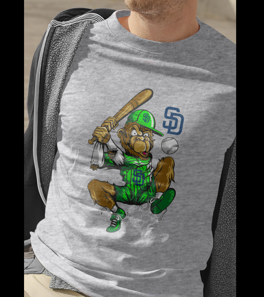 San Diego Padres Baseball Monkey With Cap And Bat T-Shirt