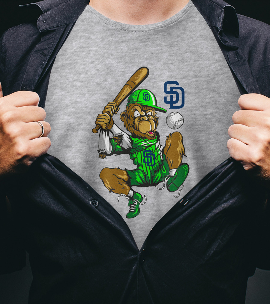 San Diego Padres Baseball Monkey With Cap And Bat T-Shirt