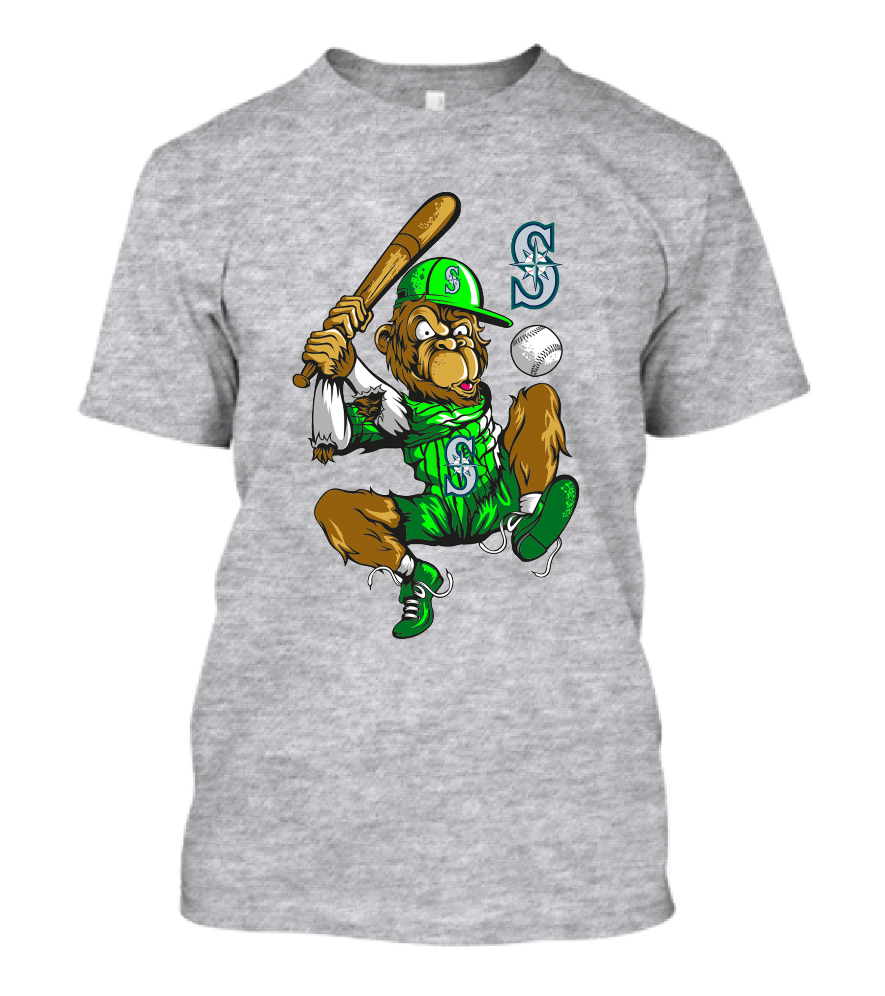 Seattle Mariners Baseball Gorilla Swing With Logo And Batting Pose T-Shirt
