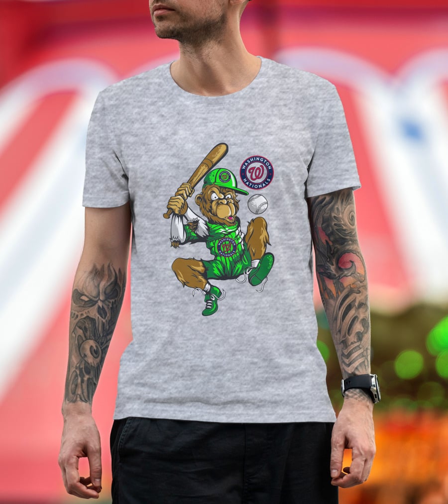 Washington Nationals Home Run Baseball Logo Monkey In Green Uniform T-Shirt