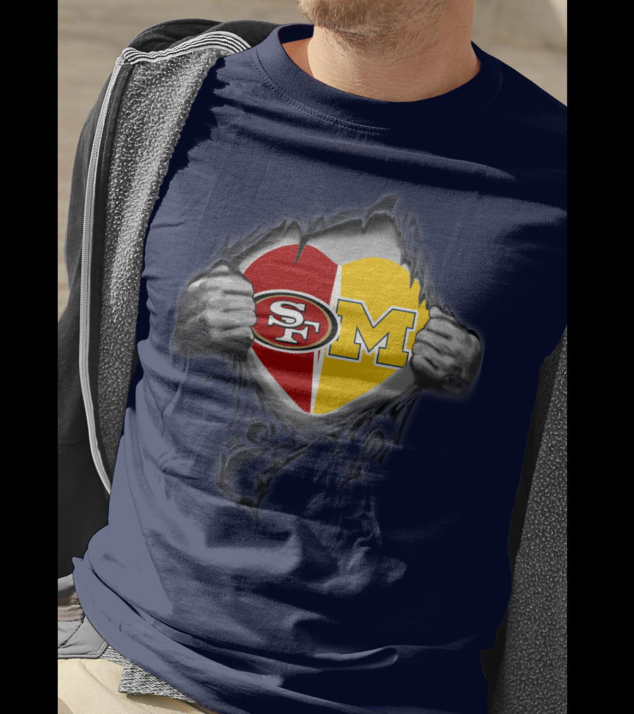 San Francisco 49ers Michigan Wolverines Heart Loyalty Fusion T-Shirt