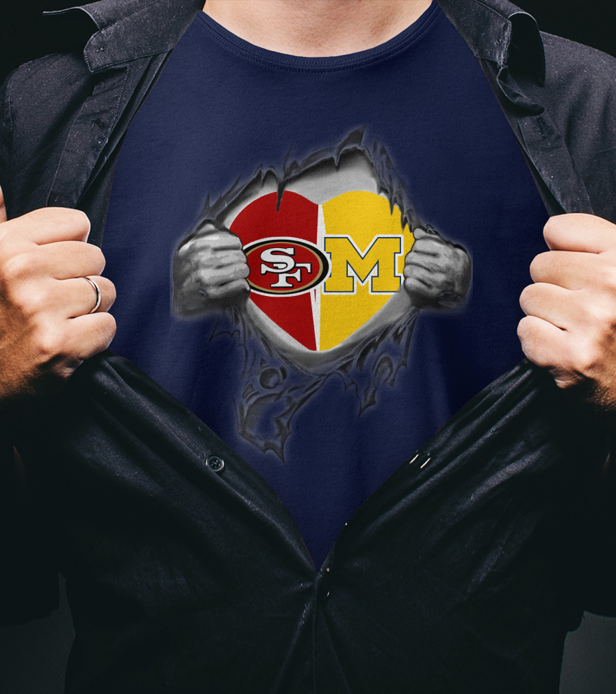 San Francisco 49ers Michigan Wolverines Heart Loyalty Fusion T-Shirt