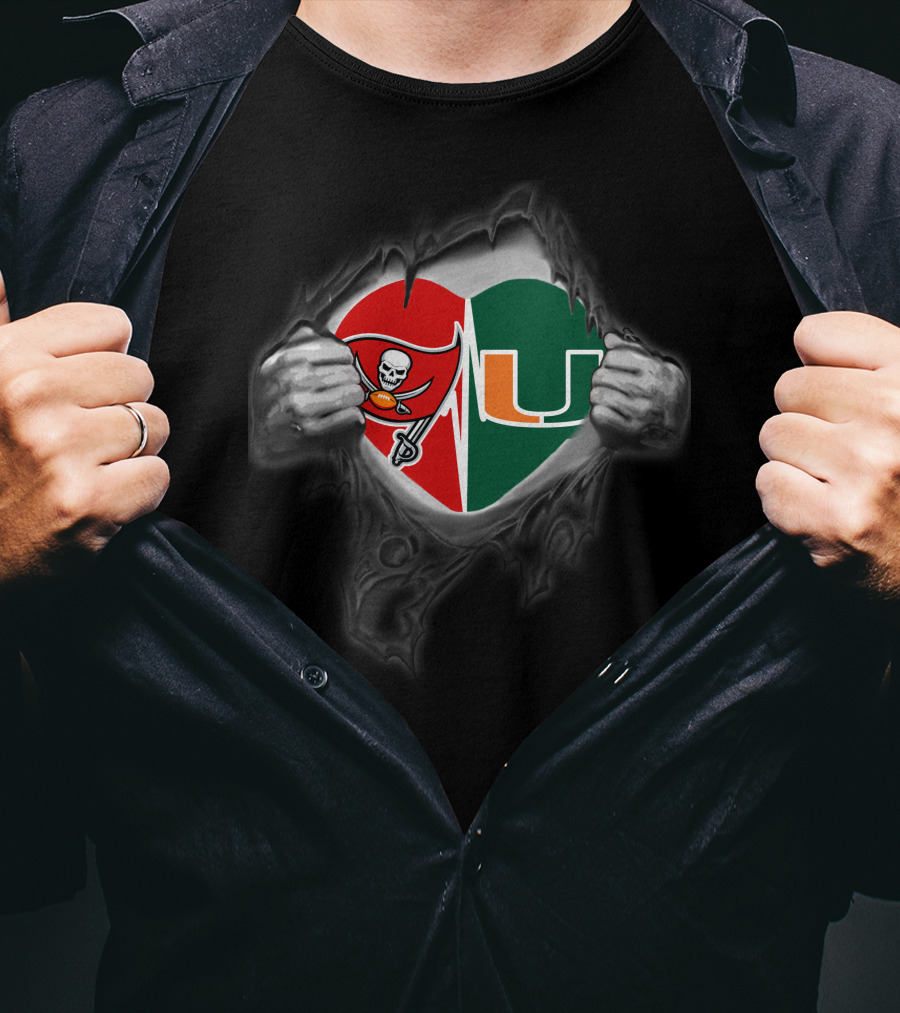 Tampa Bay Buccaneers Miami Hurricanes Heart Torn T-Shirt