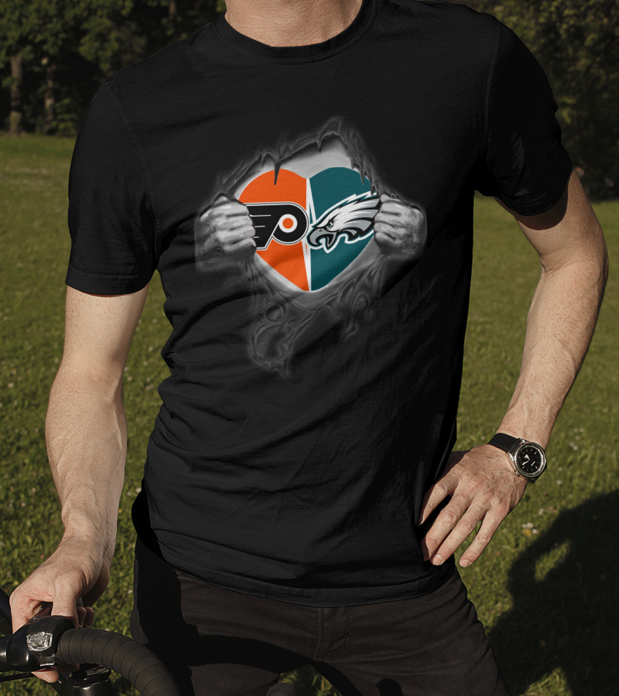 Philadelphia Eagles Flyers Heart Emblem Fan Allegiance T-Shirt