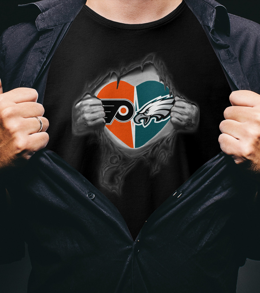 Philadelphia Eagles Flyers Heart Emblem Fan Allegiance T-Shirt