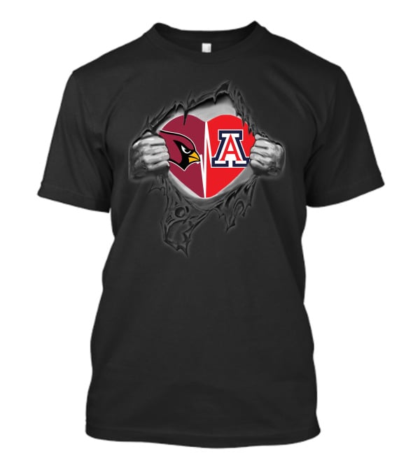 Arizona Cardinals Arizona Wildcats Heart Logo Inside Torn Chest T-Shirt