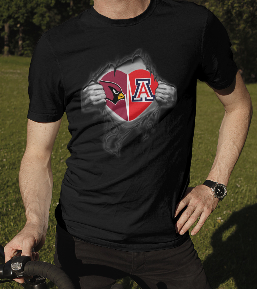 Arizona Cardinals Arizona Wildcats Heart Logo Inside Torn Chest T-Shirt
