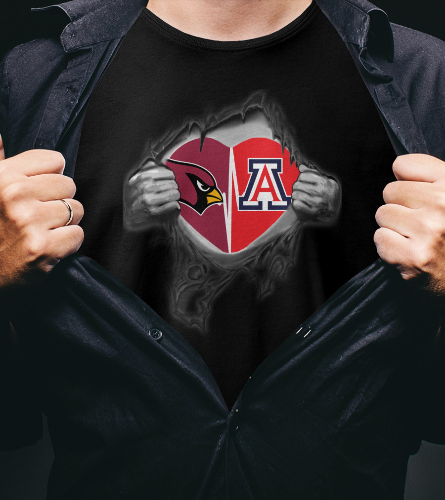 Arizona Cardinals Arizona Wildcats Heart Logo Inside Torn Chest T-Shirt
