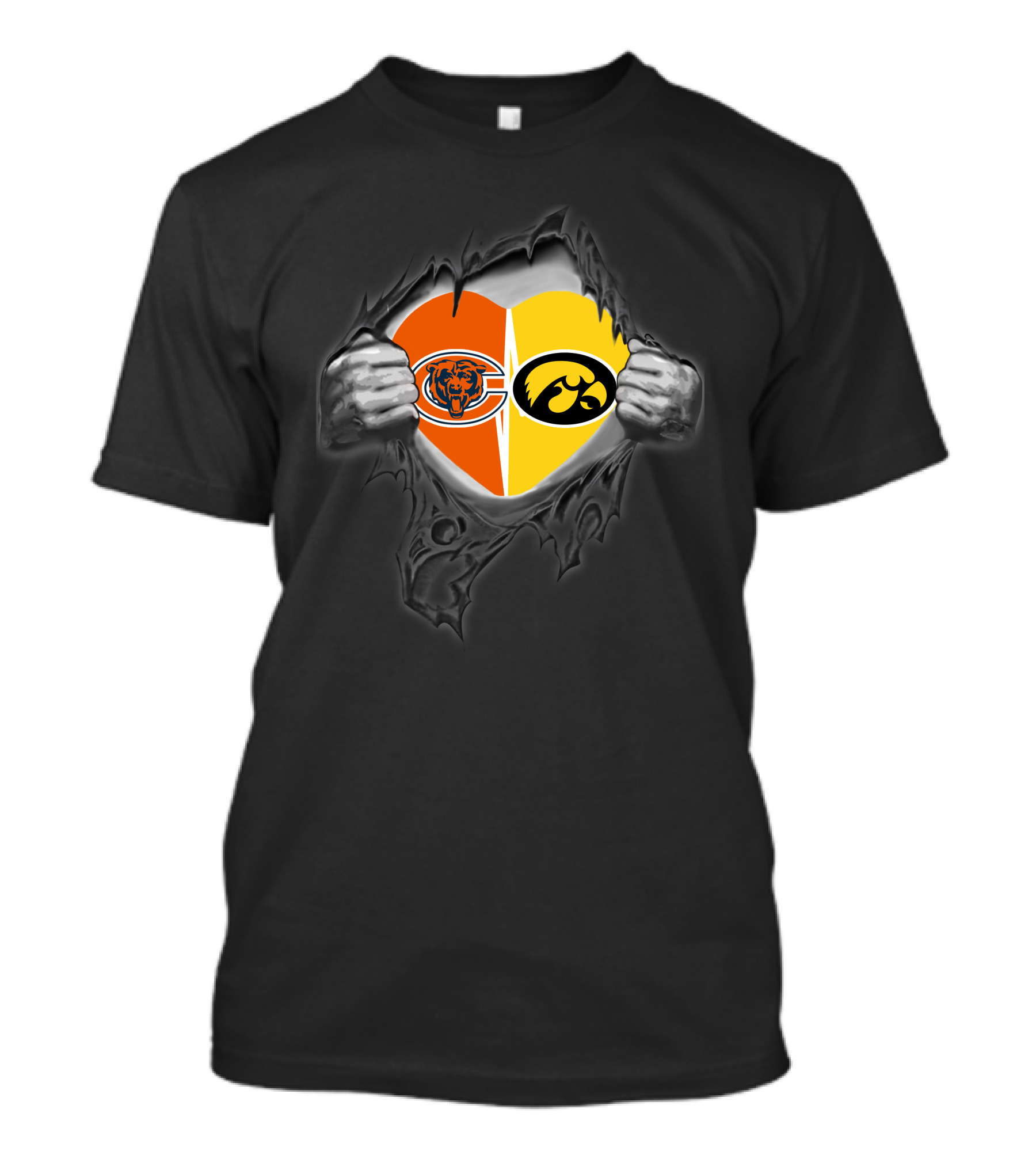 Chicago Bears Iowa Hawkeyes Heart Split Loyalty T-Shirt
