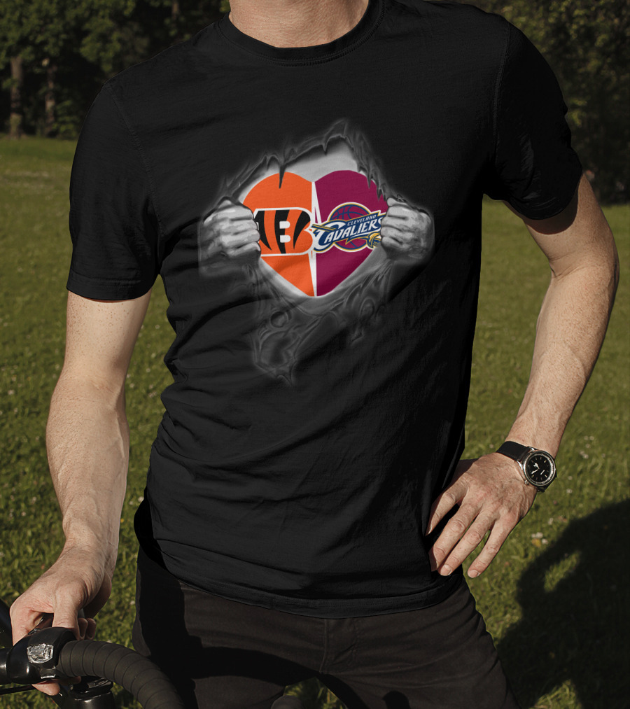 Bengals Cavaliers Heart Bengals Cleveland Cavaliers Logos T-Shirt