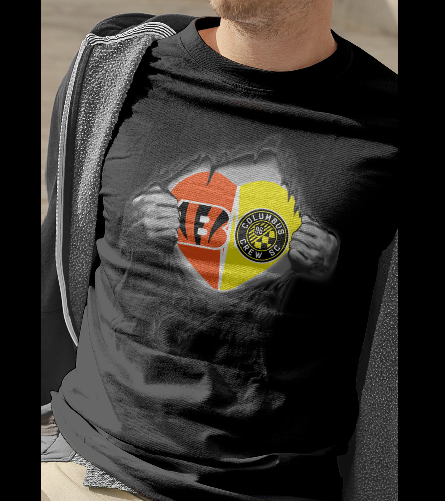 Bengals And Columbus Crew Sc Heart Logo Mashup Bengals Columbus Crew Sc T-Shirt