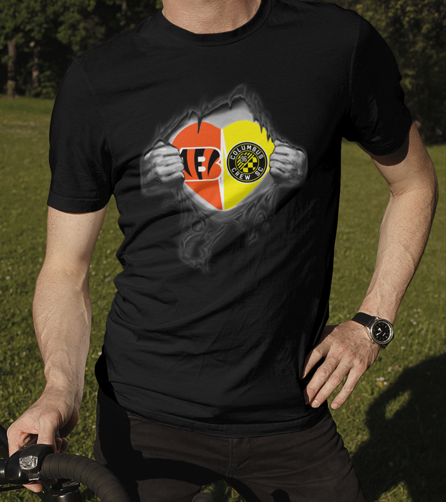 Bengals And Columbus Crew Sc Heart Logo Mashup Bengals Columbus Crew Sc T-Shirt