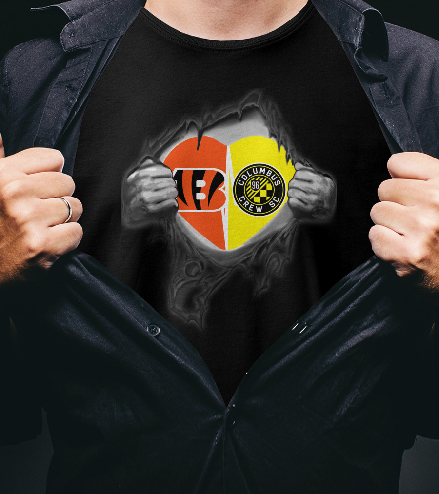 Bengals And Columbus Crew Sc Heart Logo Mashup Bengals Columbus Crew Sc T-Shirt